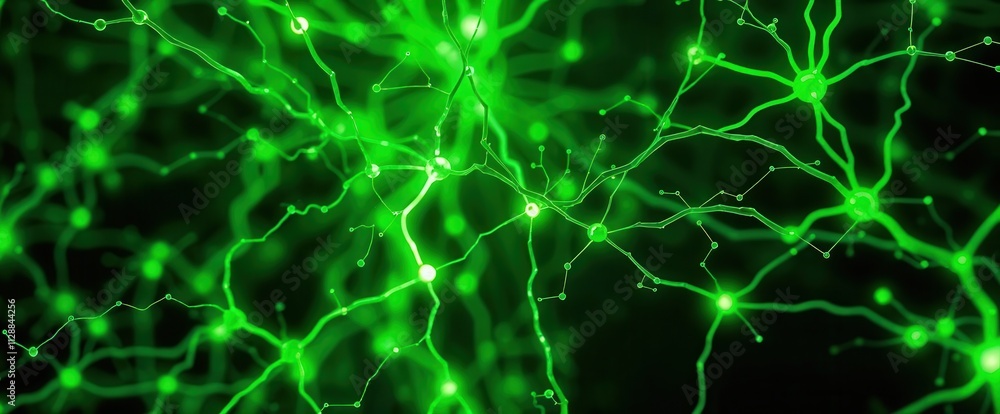 Poster digital mindscape: intricate neural network in glowing