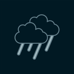 Line Cloud with rain icon isolated on black background. Rain cloud precipitation with rain drops. Flat filled outline style with shadow. Vector