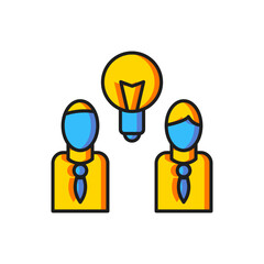 Color People with lamp bulb icon isolated on white background. Concept of idea. Flat filled outline style with shadow. Vector