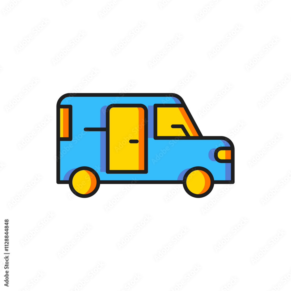 Poster color minibus icon isolated on white background. flat filled outline style with shadow. vector