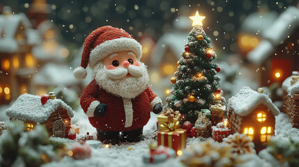 Obraz premium Miniature Landscape Of Christmas Scene Snowy. Warm Ambience. 