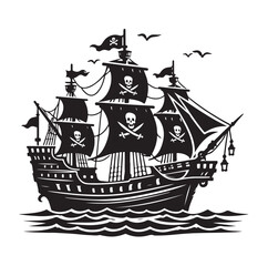 Pirate ship Silhouette vector illustration
