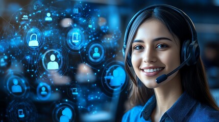 Aerial view of a bustling customer service team selective focus on teamwork realistic Multilayer with communication flow