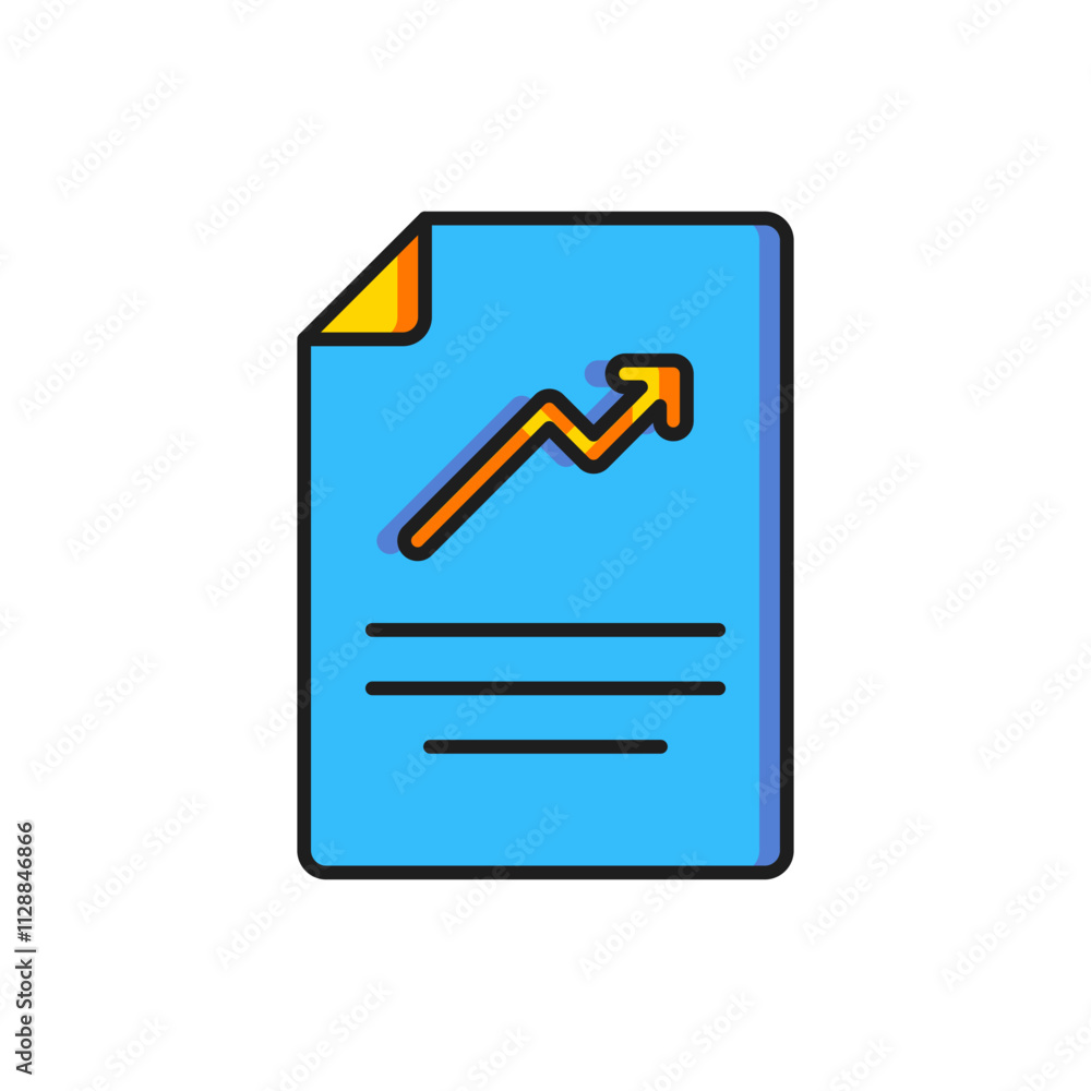 Poster color document with graph chart icon isolated on white background. report text file icon. accounting