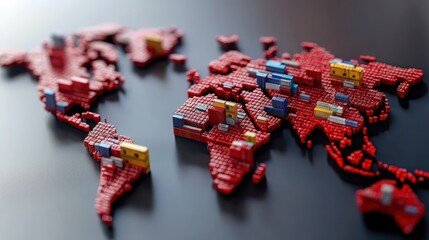 Colorful 3D Rendering of World Map with Shipping Containers Representing Global Trade