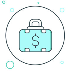 Line Briefcase and money icon isolated on white background. Business case sign. Business portfolio. Colorful outline concept. Vector