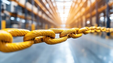 Chain of factories connected by digital lines selective focus flow of goods futuristic Double exposure over global map