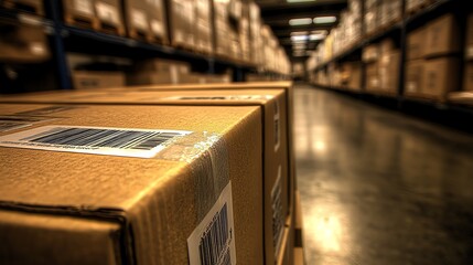 Stacks of labeled boxes ready for shipment close up inventory preparation vibrant blend mode in a storage area