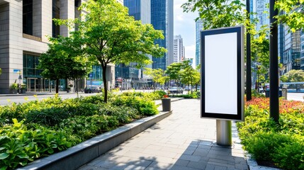 Empty Advertising Billboard Surrounded by Green Trees in Cityscape