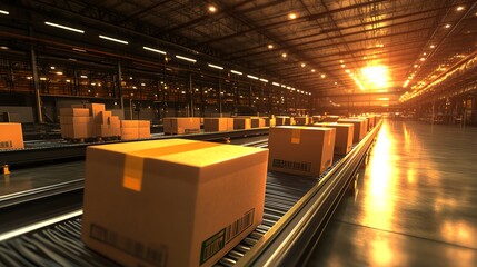 Conveyor belt carrying returned goods focus on reverse supply chain realistic Composite with recycling signs