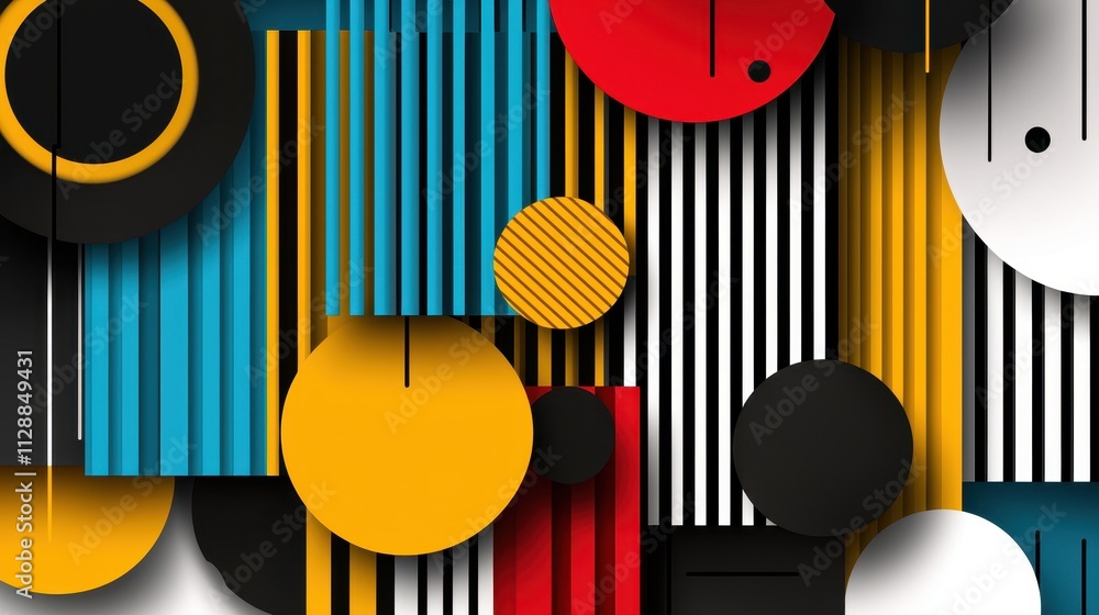 Poster Colorful Geometric Background with Circles and Rectangles in Layered Design