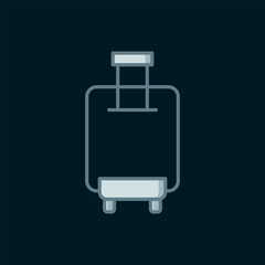 Line Suitcase for travel icon isolated on black background. Traveling baggage sign. Travel luggage icon. Flat filled outline style with shadow. Vector