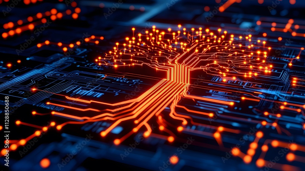 Aufkleber glowing tree-like circuit board pattern.