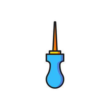 recommend clip art: Color Awl tool with wooden handle icon isolated on white background. Work equipment tailor industry. Flat filled outline style with shadow. Vector