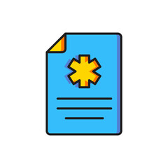Color Medical clipboard with clinical record icon isolated on white background. Health insurance form. Prescription, medical check marks report. Flat filled outline style with shadow. Vector