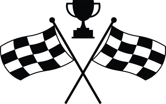 Crossed checkered raching flags with trophy eps vector file