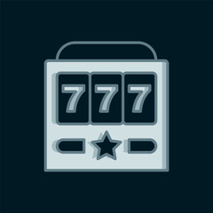 Line Slot machine with lucky sevens jackpot icon isolated on black background. Flat filled outline style with shadow. Vector