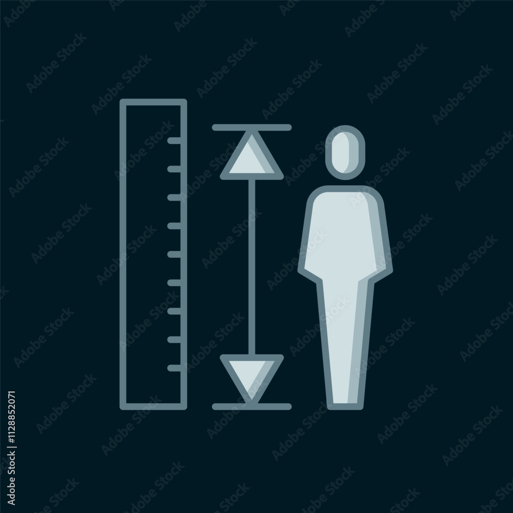 Poster line measuring height body icon isolated on black background. flat filled outline style with shadow.