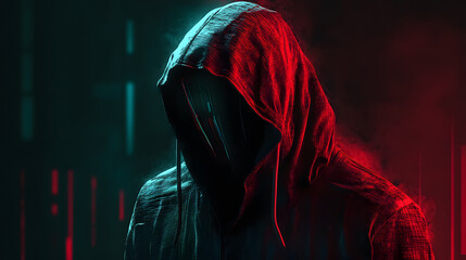 A banner depicting a hooded hacker on the dark web.