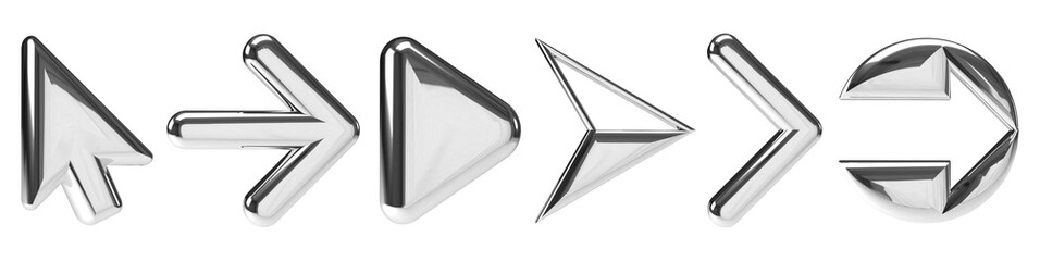 set of chrome silver arrow 3d render