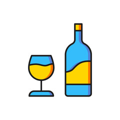 Color Wine bottle with glass icon isolated on white background. Flat filled outline style with shadow. Vector