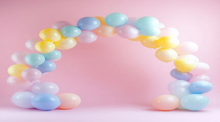 Pastel Pink and Blue Balloons Framing a Blank Square on a Colorful Background Perfect for Party Themes.
