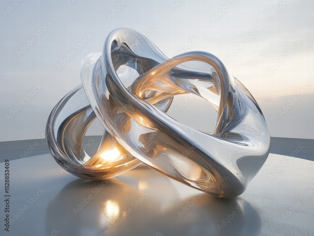 Poster abstract sculpture with fluid shapes illuminated by soft light