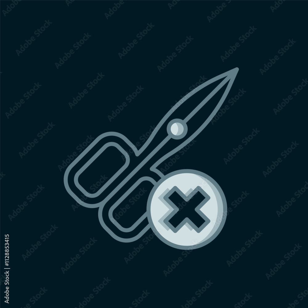 Poster line no scissors icon isolated on black background. flat filled outline style with shadow. vector