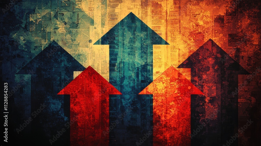 Poster growth and progress concept. a vibrant abstract design featuring colorful arrows pointing upwards ag