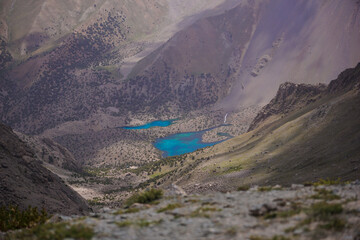 top view of the blue mountain lakes and mountain valley