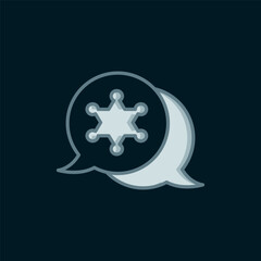 Line Hexagram sheriff icon isolated on black background. Police badge icon. Flat filled outline style with shadow. Vector