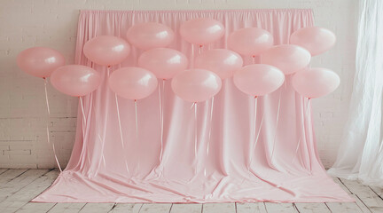 Pastel Pink and Blue Balloons Framing a Blank Square on a Colorful Background Perfect for Party Themes.