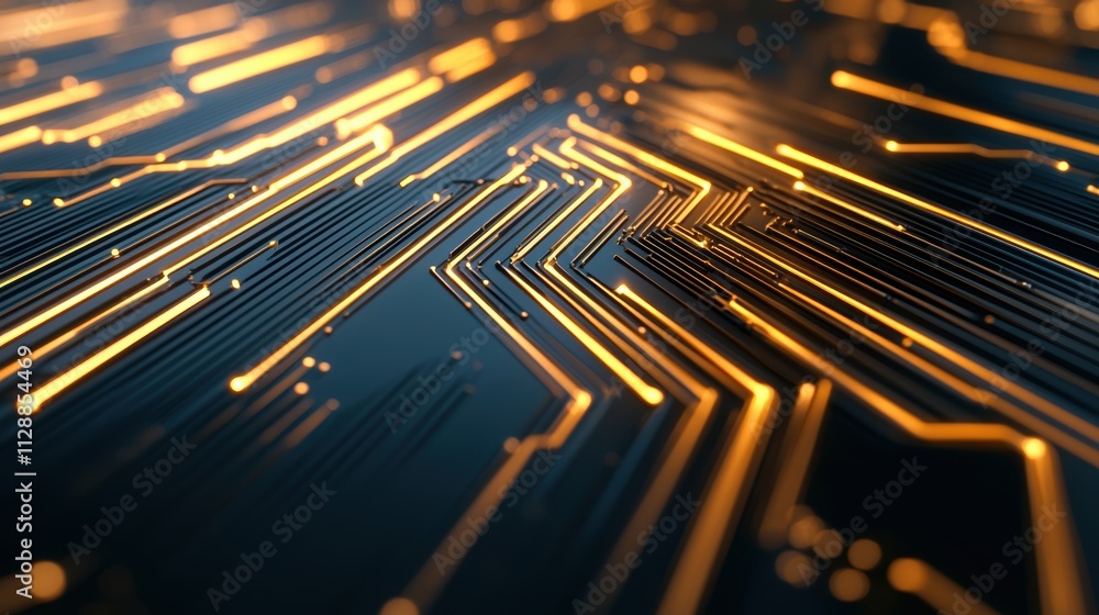 Poster close-up of cutting edge hardware with integrated circuits and circuit board design elements