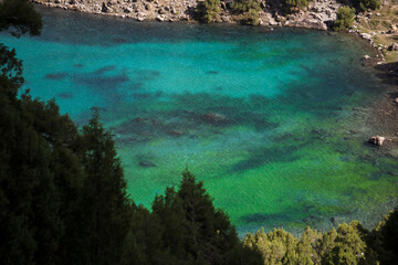 top view of the blue mountain lakes and mountain valley