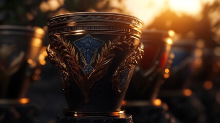 Golden Hour Trophy: A Close-Up of an Ornate Award