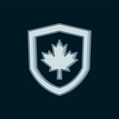 Line Canada flag on shield icon isolated on black background. Flat filled outline style with shadow. Vector