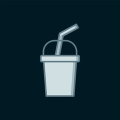 Line Paper glass with drinking straw and water icon isolated on black background. Soda drink glass. Fresh cold beverage symbol. Flat filled outline style with shadow. Vector
