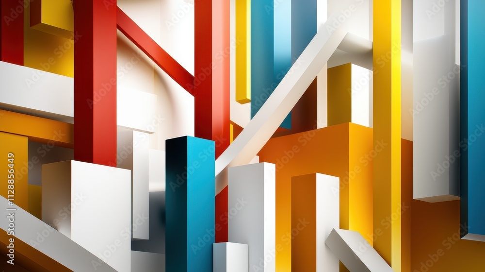 Poster colorful abstract geometric composition with dynamic 3d shapes