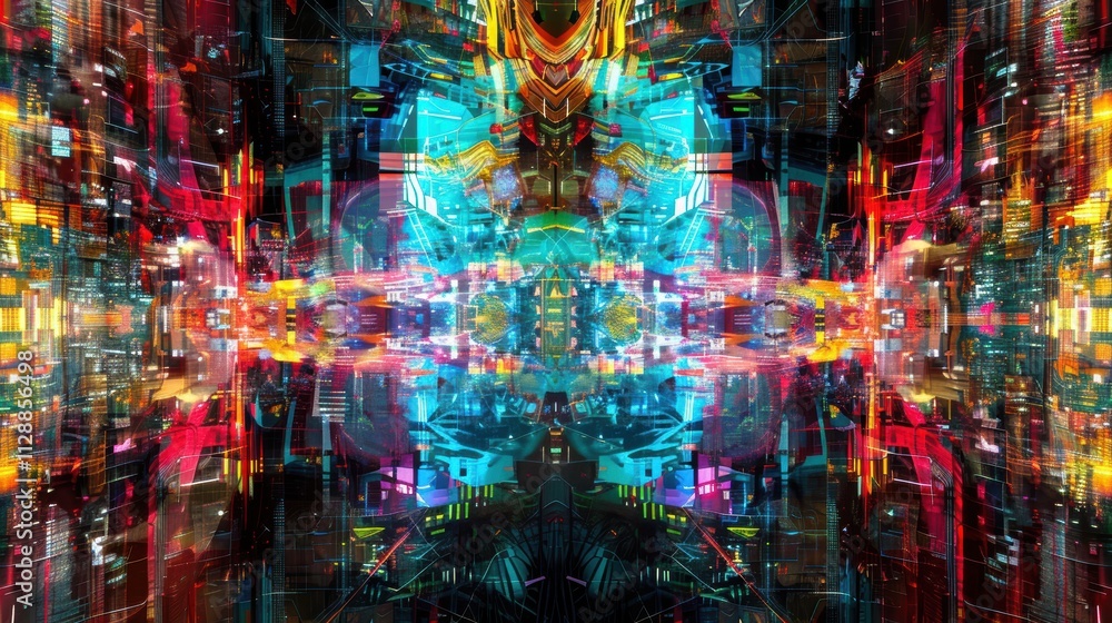Poster vibrant abstract digital art with dynamic colors and patterns