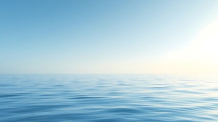 Obraz premium Tranquil minimalist landscape with a smooth blue sea surface with calm waters with a horizon and clear skies. Simple beautiful natural calm background. Generative AI.