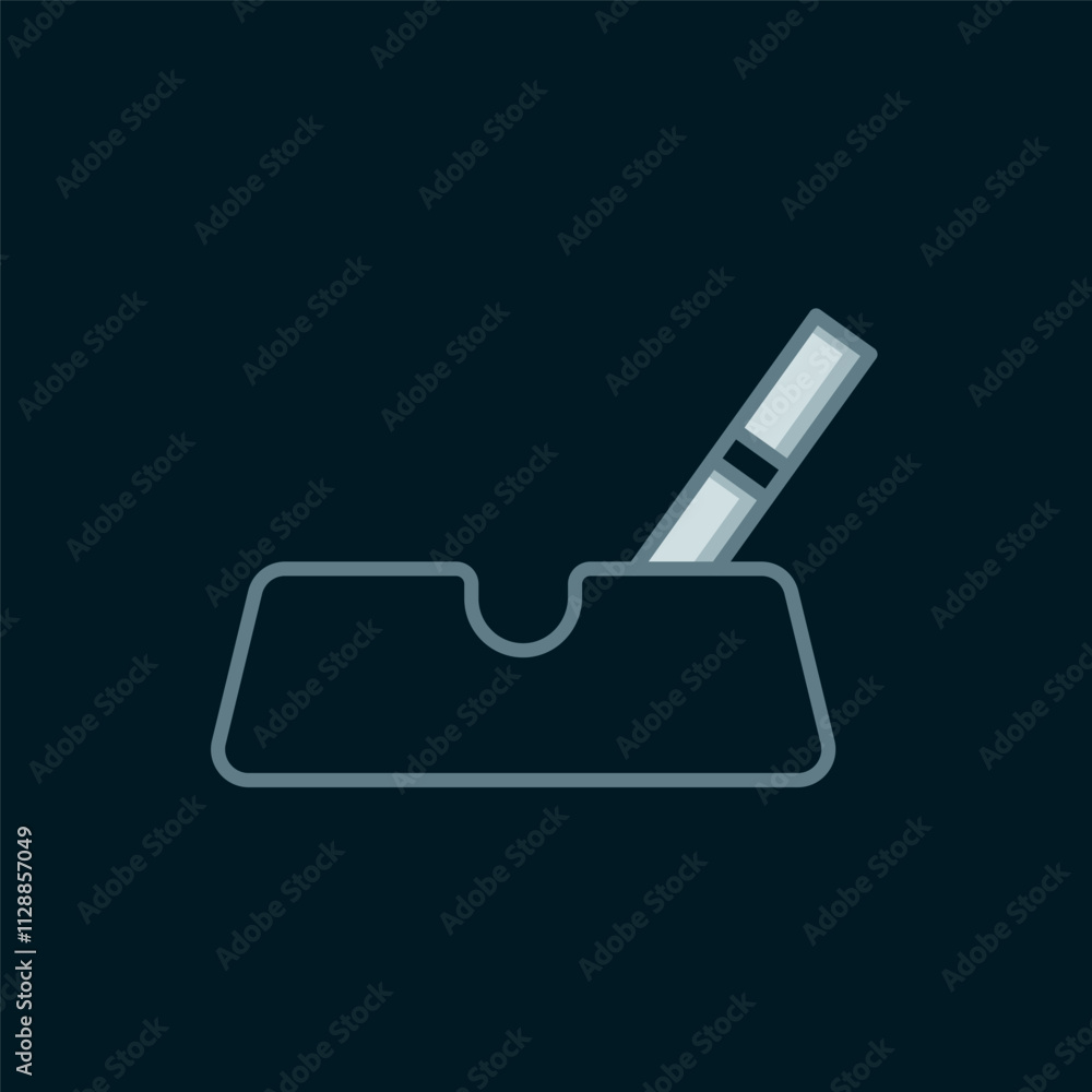Poster line ashtray with cigarette icon isolated on black background. flat filled outline style with shadow