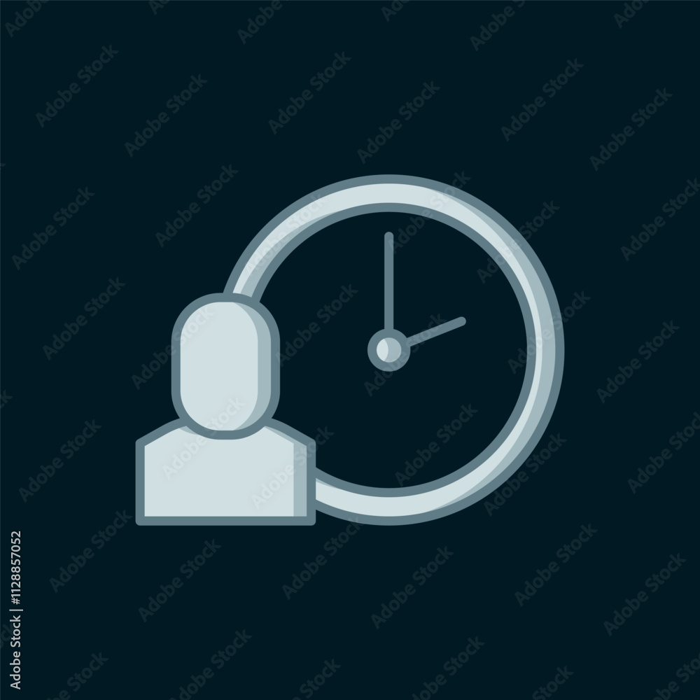 Poster line work time icon isolated on black background. office worker. working hours. business briefcase. 