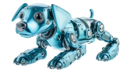 Futuristic robot dog with metallic blue plating isolated on transparent background