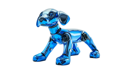 Futuristic robot dog with metallic blue plating isolated on transparent background