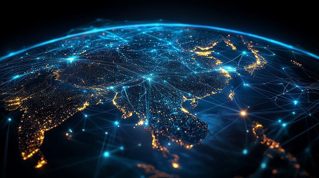 ASEAN nations mapped on a digital globe focus on unity futuristic blend mode over digital network lines