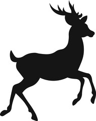Christmas reindeer, black silhouette on white background, vector isolated christmas card