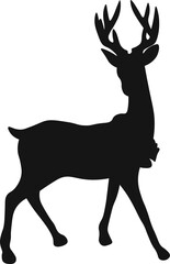 Christmas reindeer, black silhouette on white background, vector isolated christmas card