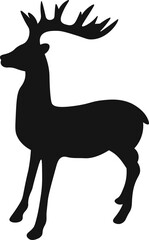 Christmas reindeer, black silhouette on white background, vector isolated christmas card