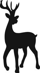 Christmas reindeer, black silhouette on white background, vector isolated christmas card