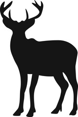 Christmas reindeer, black silhouette on white background, vector isolated christmas card